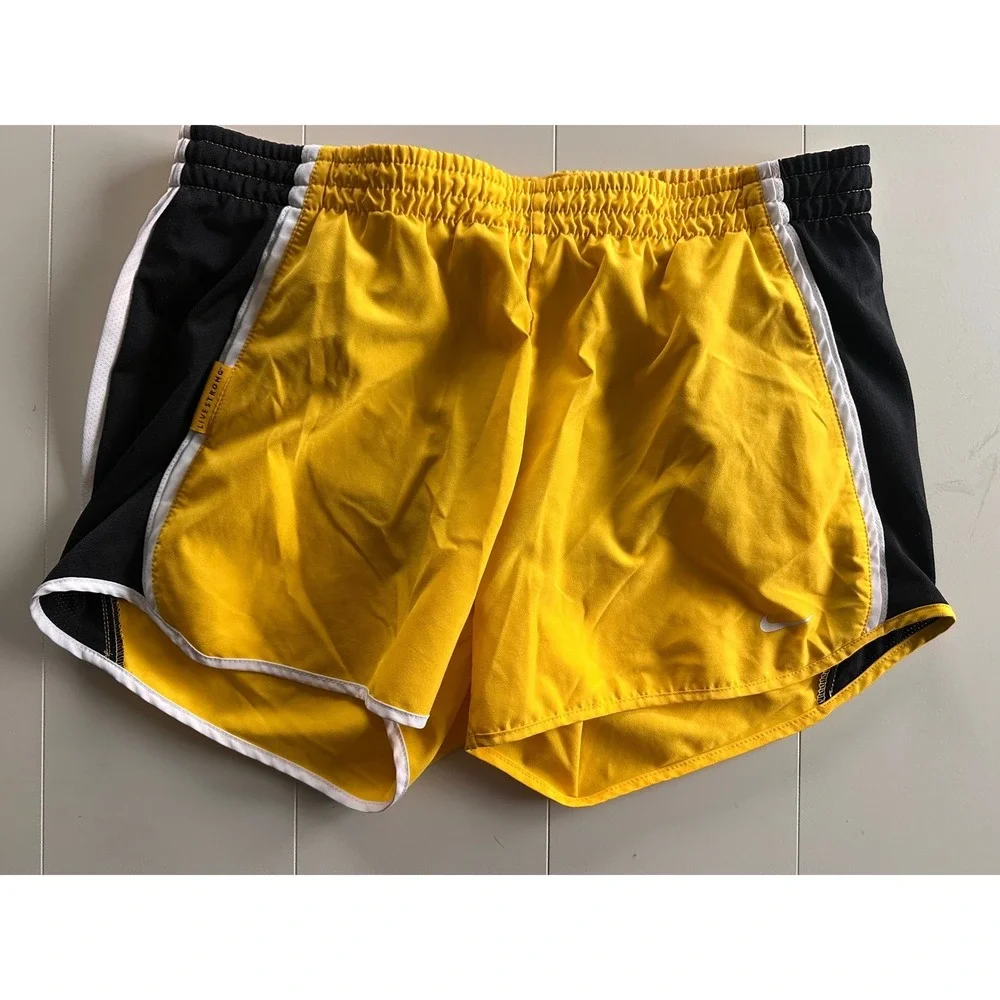 Nike Dri-FIT Livestrong Running Shorts Womens Small Yellow Black Athletic Track